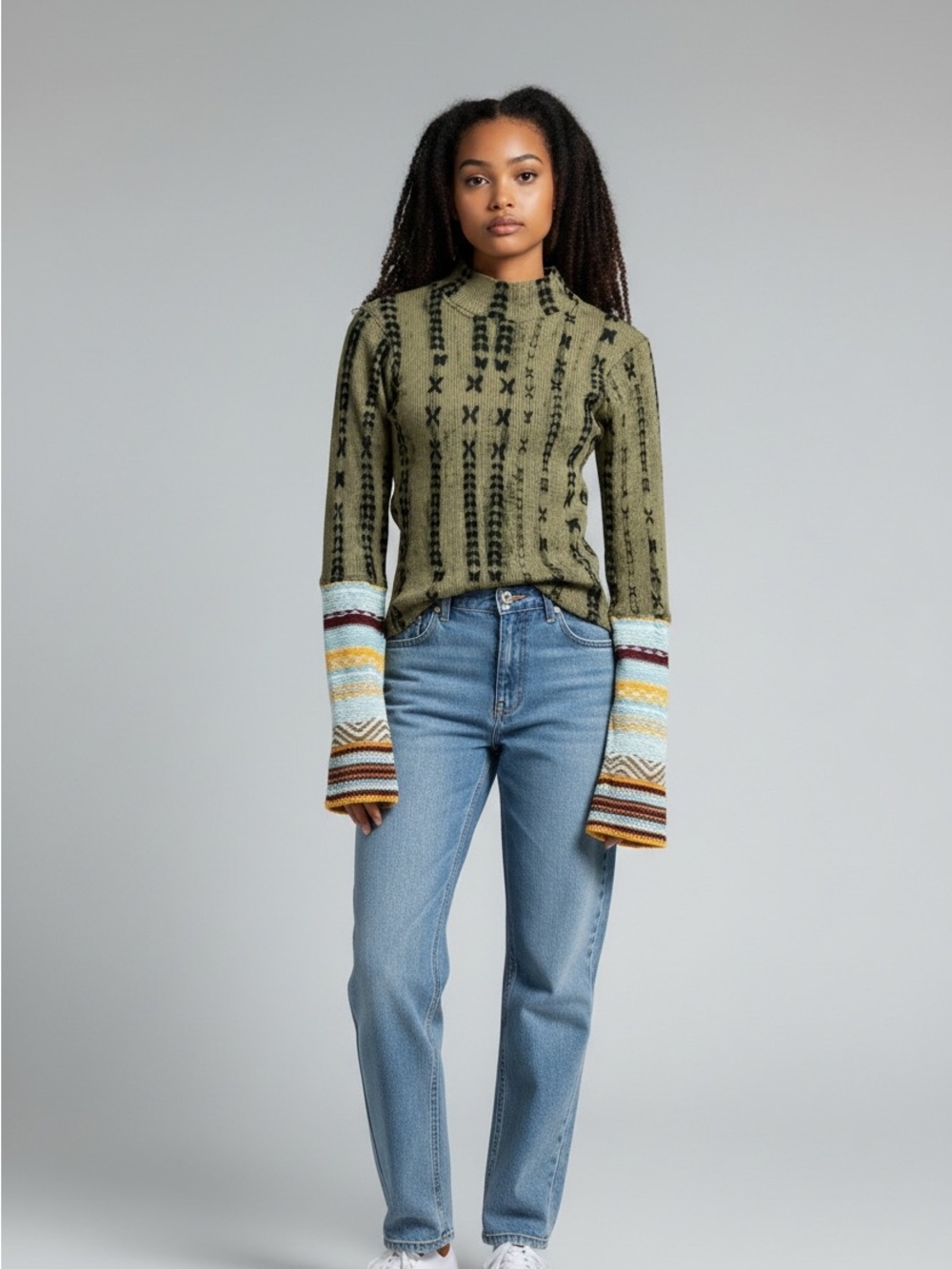 Women’s Free People Wonderful Thermal Swit Green Ribbed Knit Cuff Top Size XS